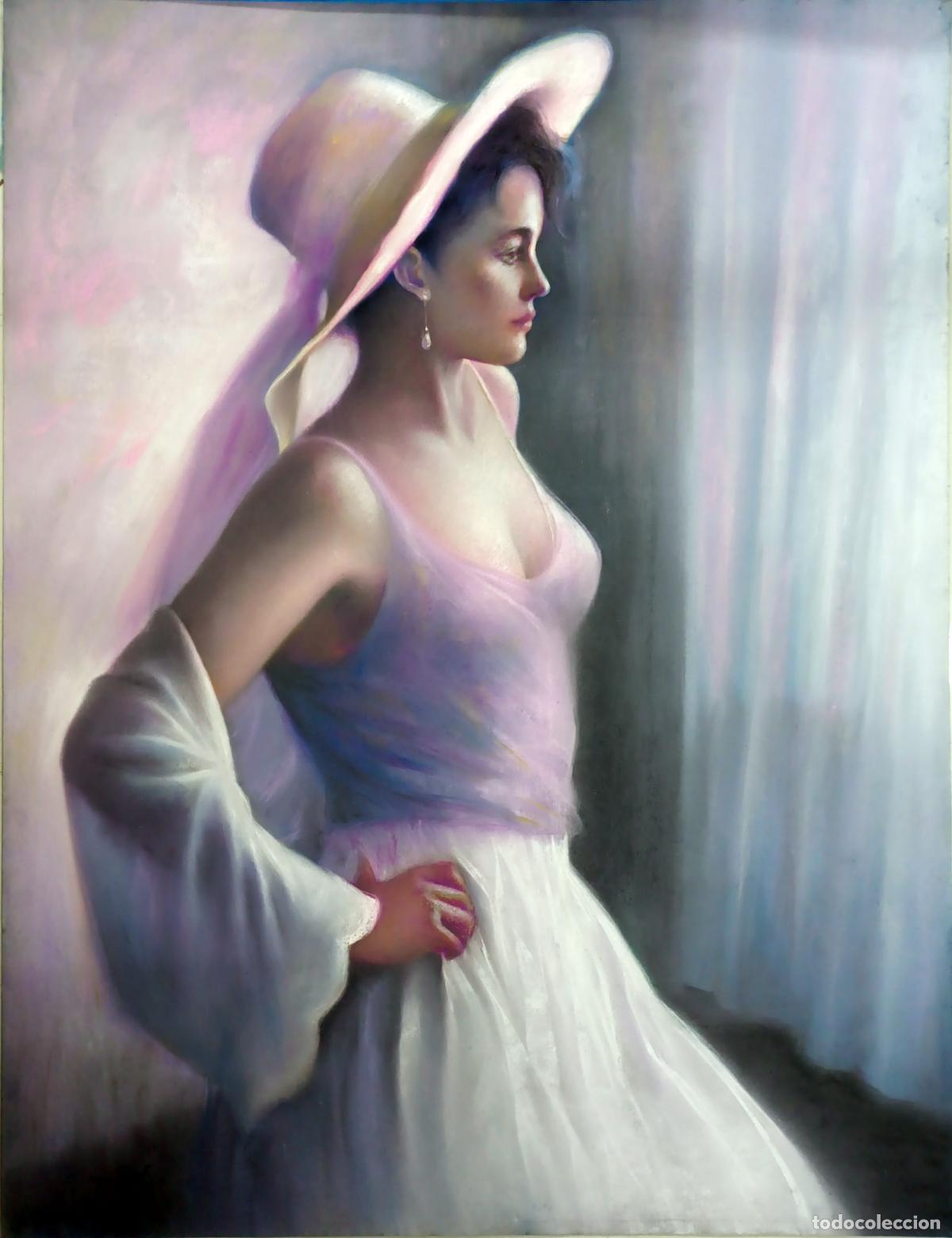 Arte: Pastel de mujer con sombrero de Enric Montserrat Foj. 50 x 65 cm