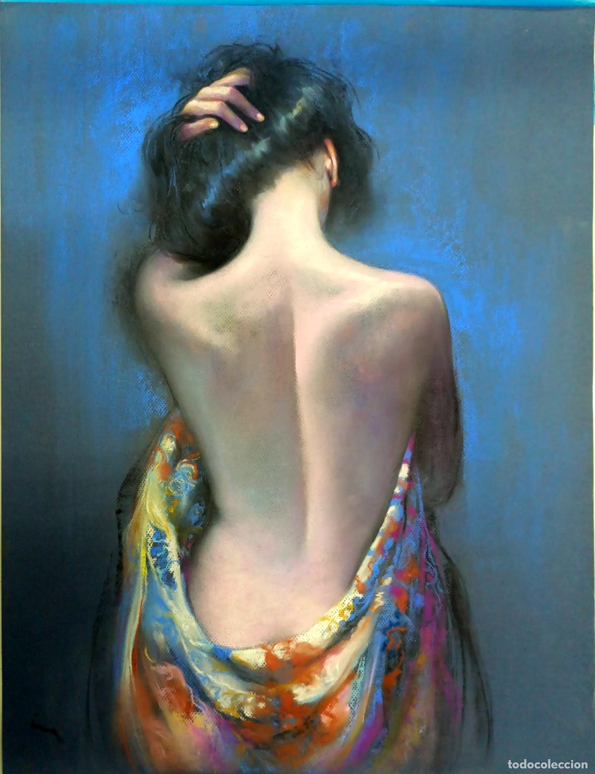Arte: Pastel. Mujer de espaldas. Enric Montserrat Foj. 50x65 cm