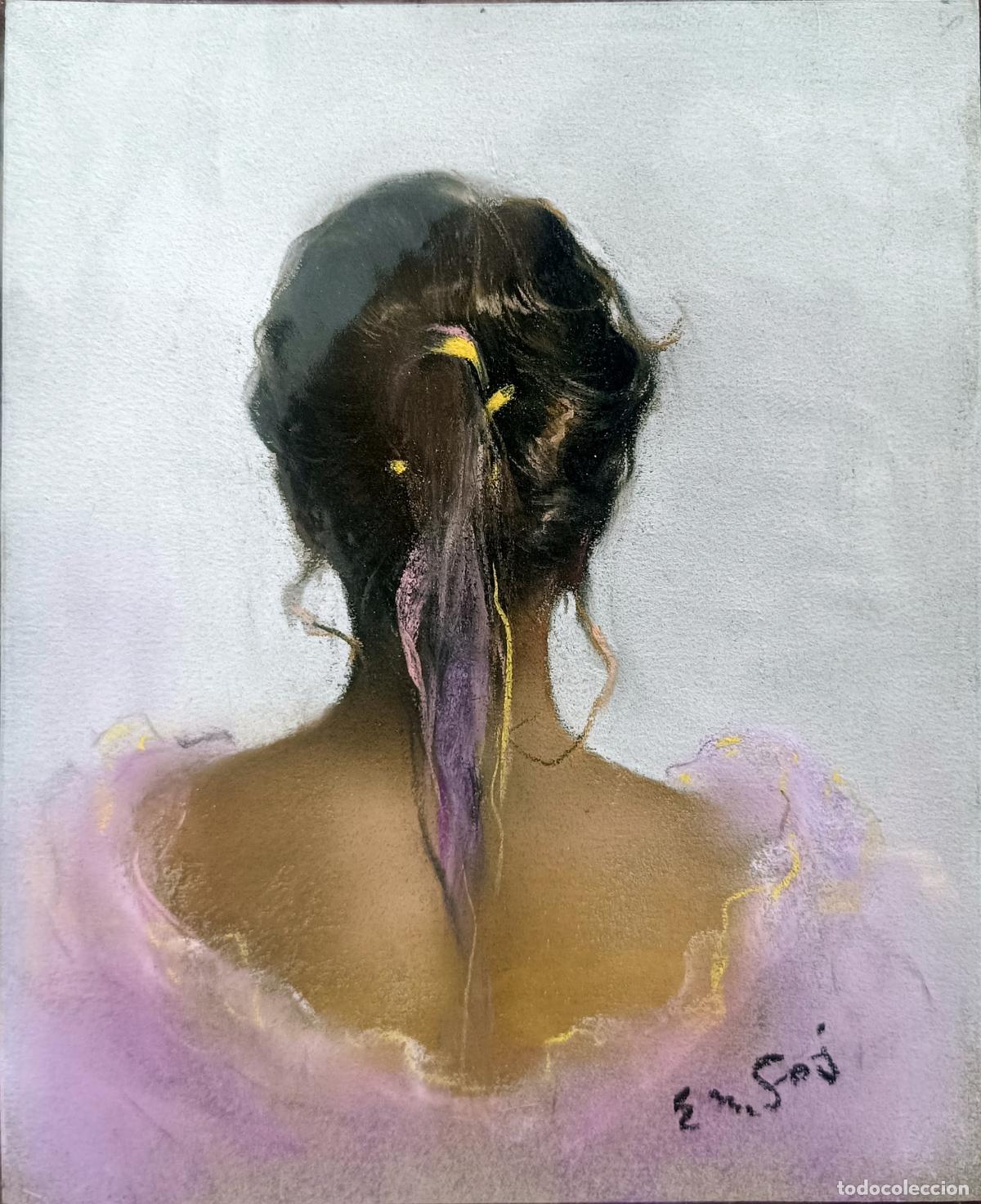 Arte: Pastel de figura femenina de Enric Montserrat Foj. 22x27 cm
