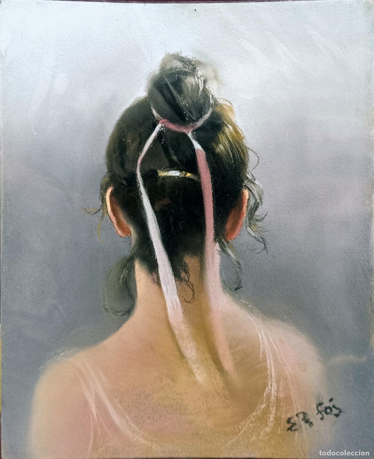 Arte: Pastel de Enric Montserrat Foj. Retrato de mujer. 22 x 27 cm