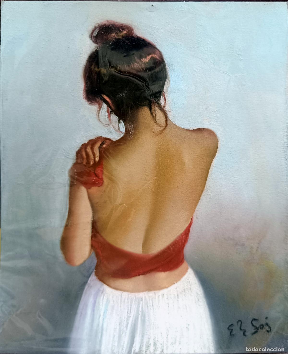 Arte: Pastel de figura femenina. Enric Montserrat Foj. 22x27 cm