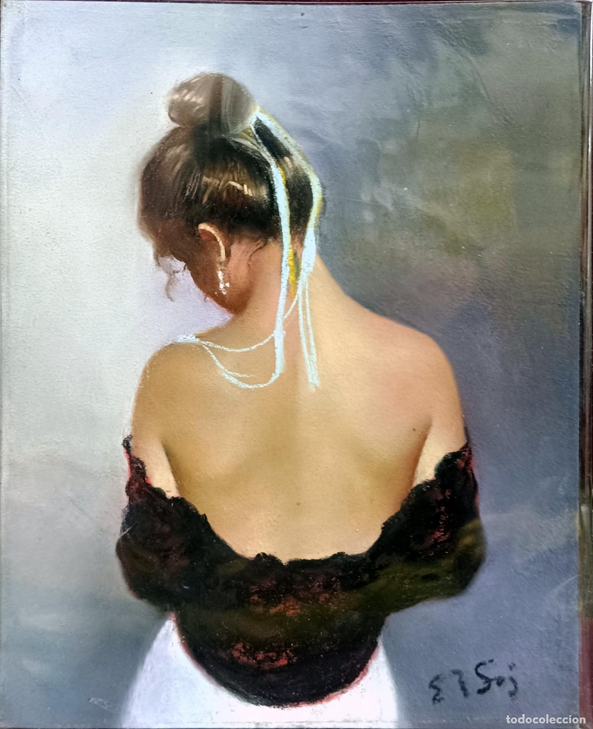 Arte: Pastel de mujer de espaldas. Enric Montserrat Foj. 22x27 cm