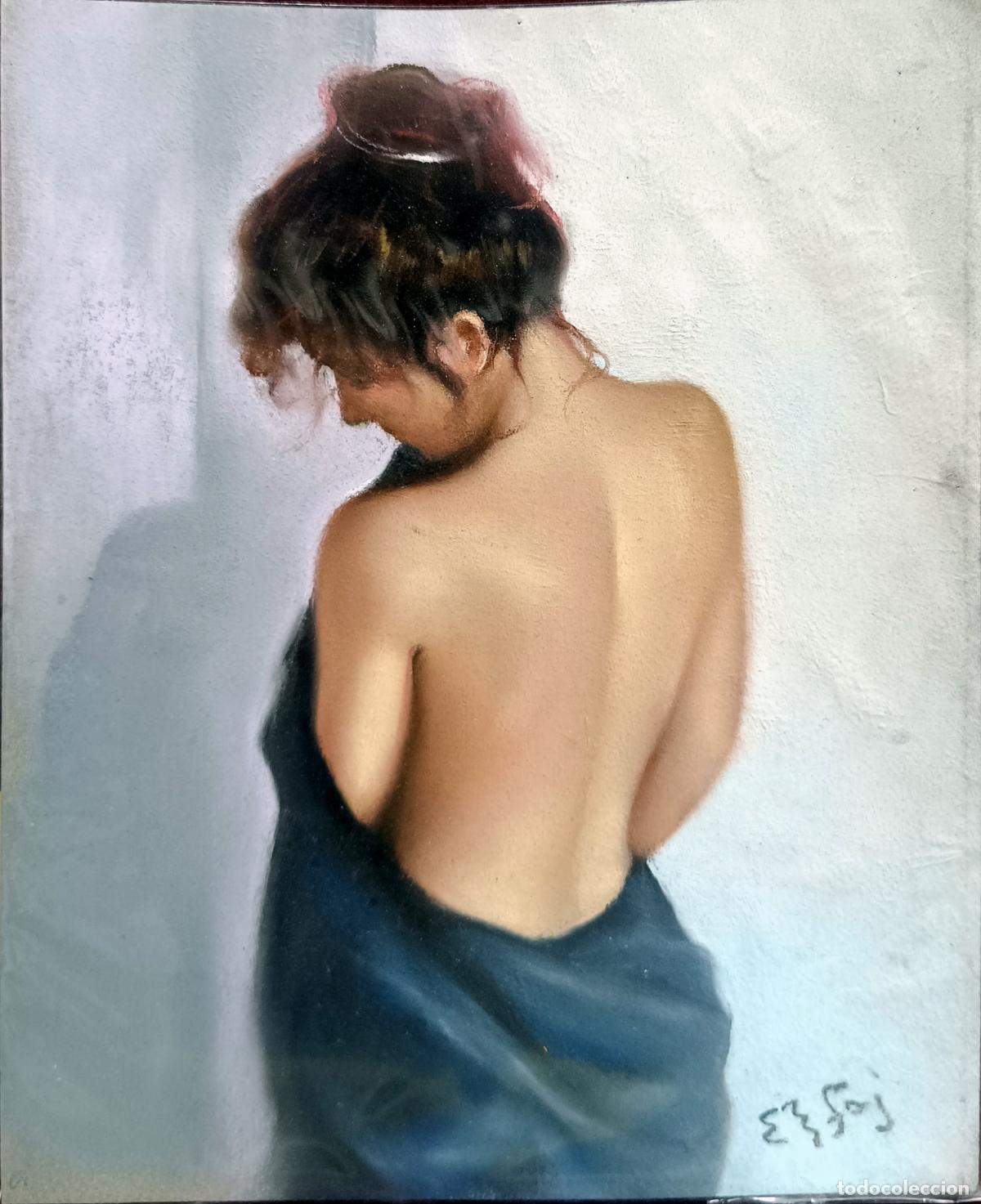 Arte: Pastel de Enric Montserrat Foj. Figura femenina desnuda. 22 x 27 cm