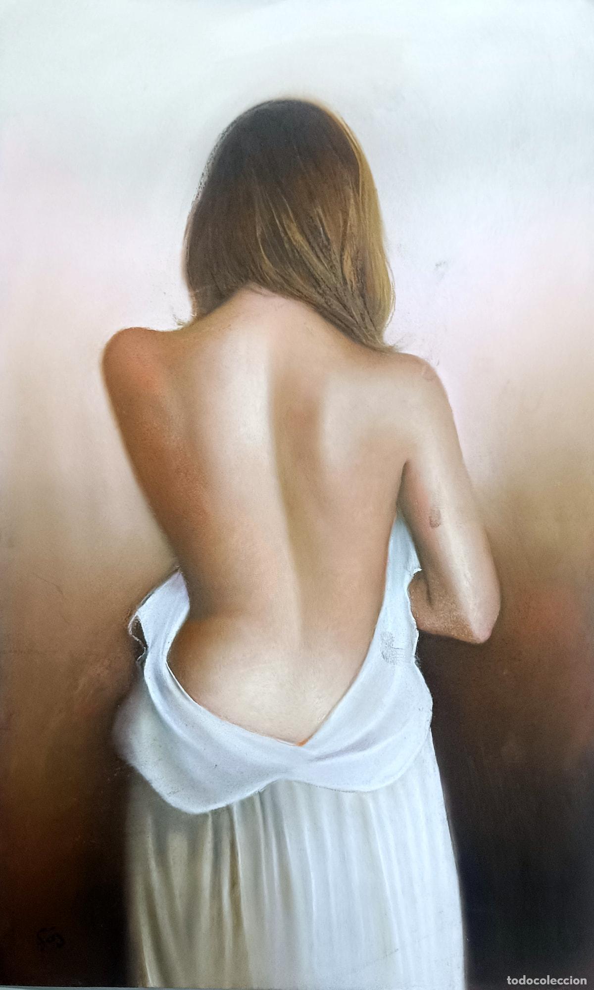 Arte: Pastel de figura femenina de Enric Montserrat Foj. 33 x 55 cm