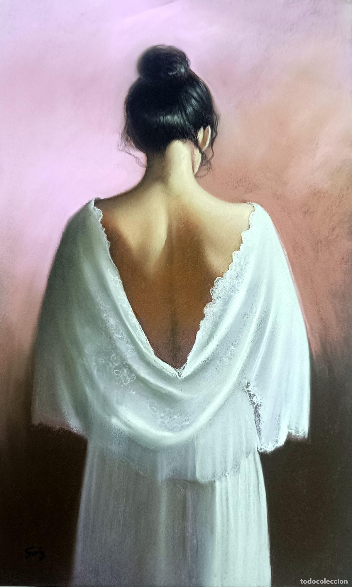 Arte: Pastel de figura femenina de Enric Montserrat Foj. 33 x 55 cm