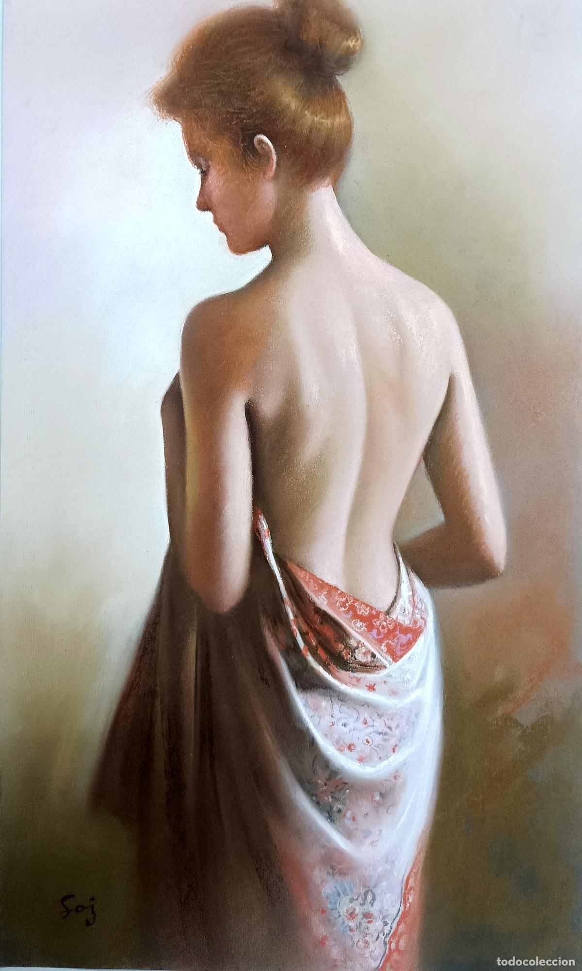 Arte: Pastel de figura femenina de Enric Montserrat Foj. 33 x 55 cm