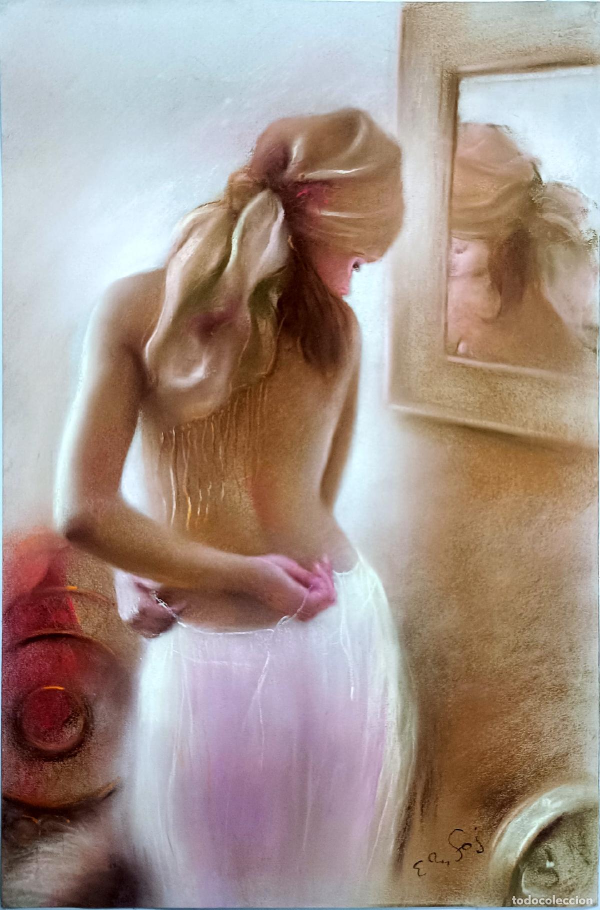 Arte: Pastel de Enric Montserrat Foj. Mujer ante el espejo. 33 x 50 cm