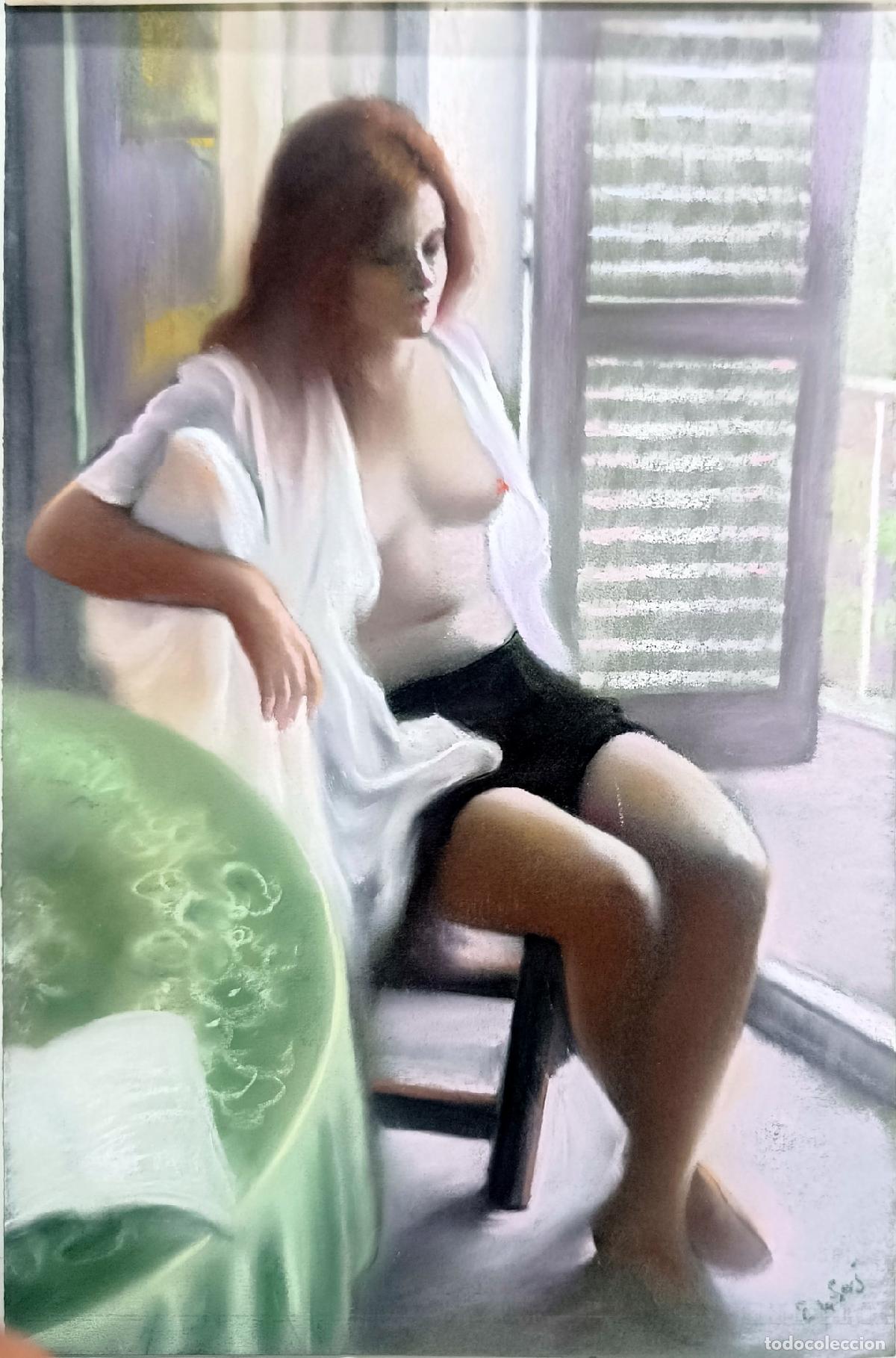 Arte: Pastel de figura femenina de Enric Montserrat Foj. 33 x 50 cm