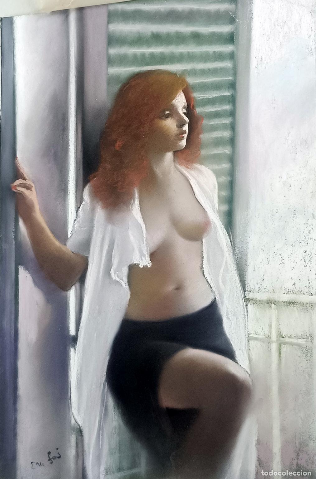 Arte: Pastel de figura femenina por Enric Montserrat Foj. 33 x 50 cm