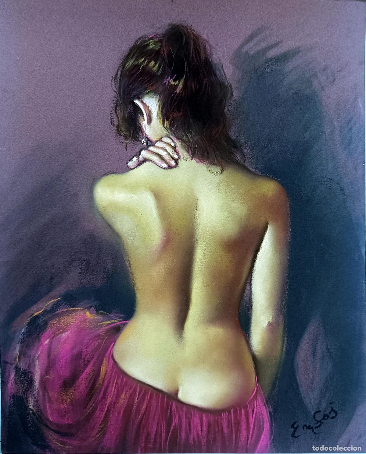 Arte: Pastel de figura femenina de Enric Montserrat Foj. 33 x 41 cm