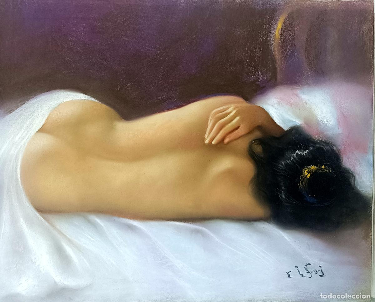 Arte: Pastel de Enric Montserrat Foj. Nu recostado. 41x33 cm