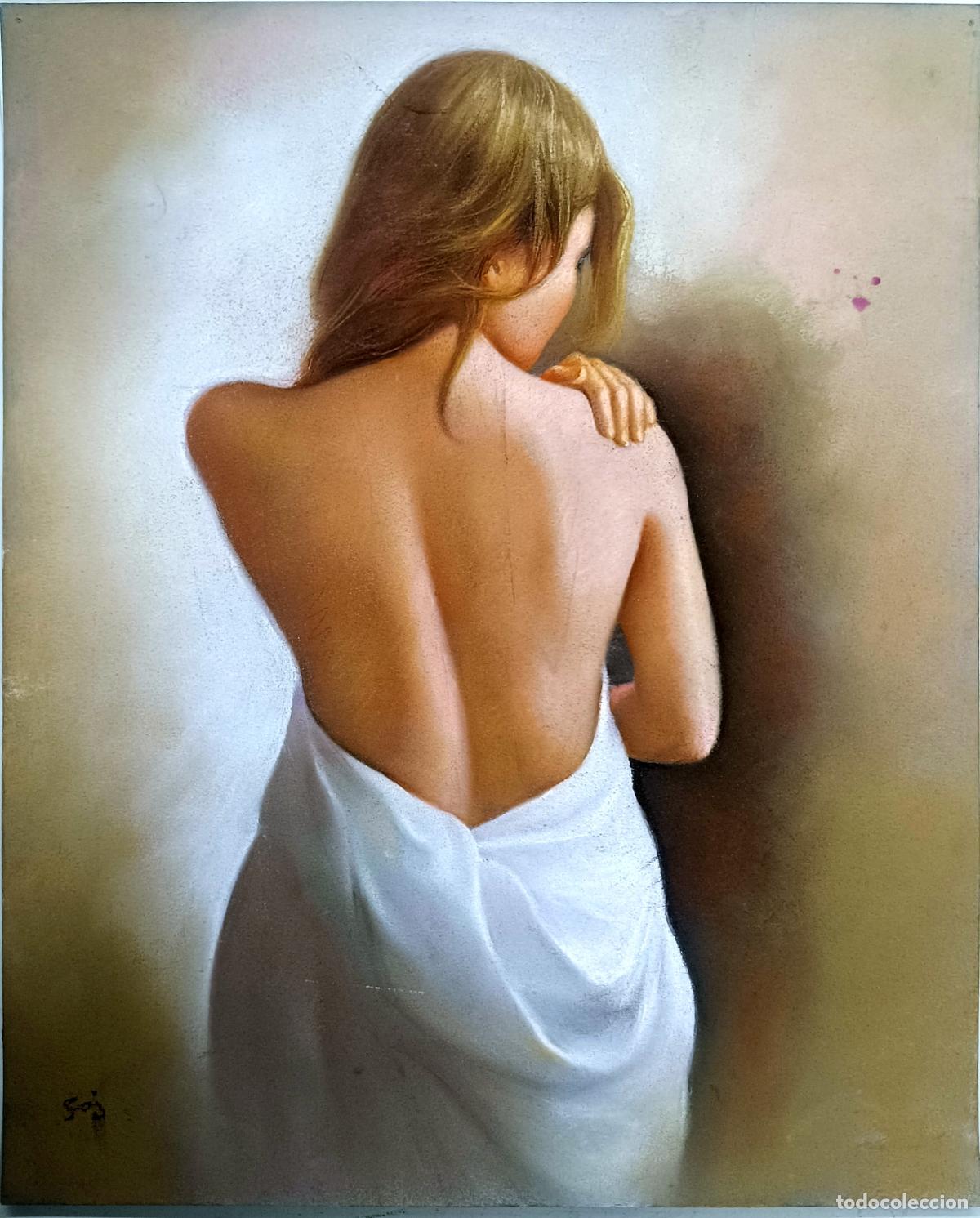 Arte: Pastel de figura femenina de Enric Montserrat Foj. 33 x 41 cm