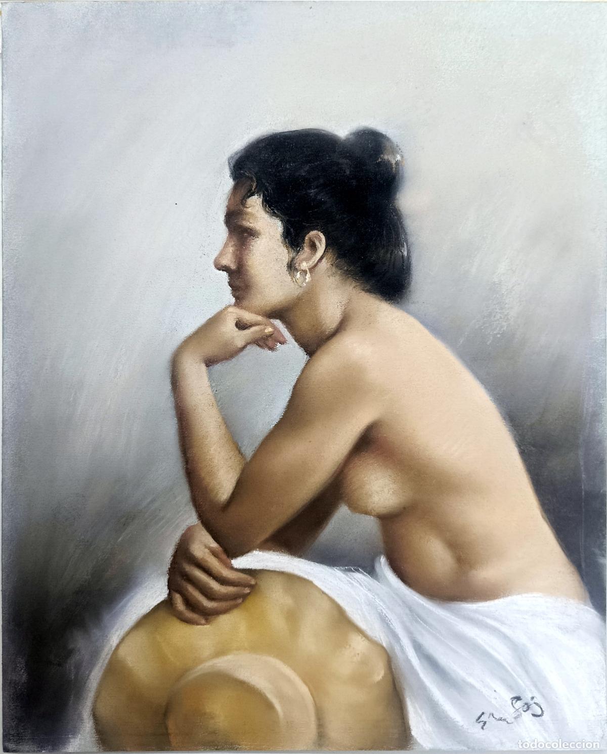 Arte: Pastel de figura femenina de Enric Montserrat Foj. 33 x 41 cm