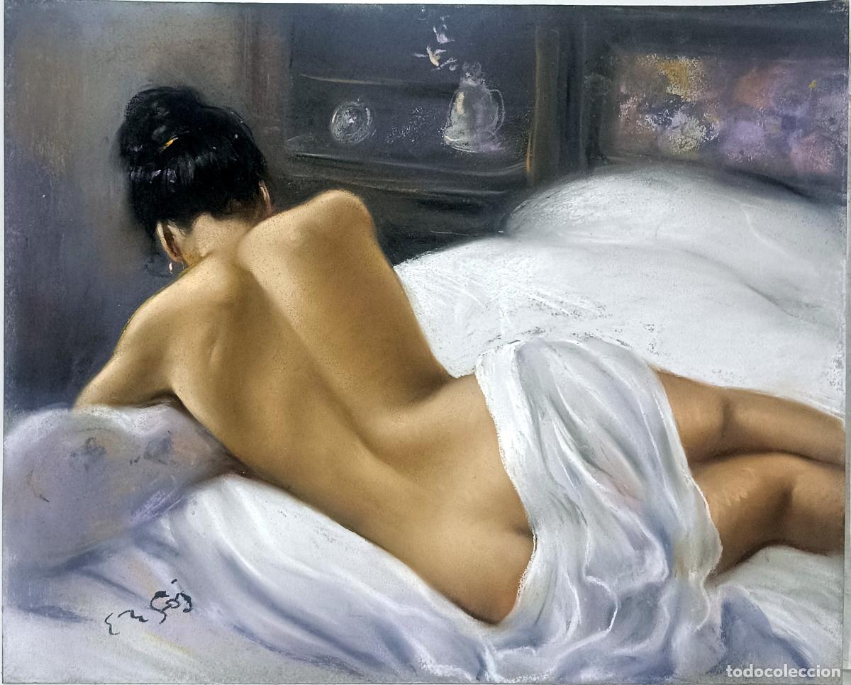 Arte: Pastel de desnudo femenino de Enric Montserrat Foj. 41 x 33 cm