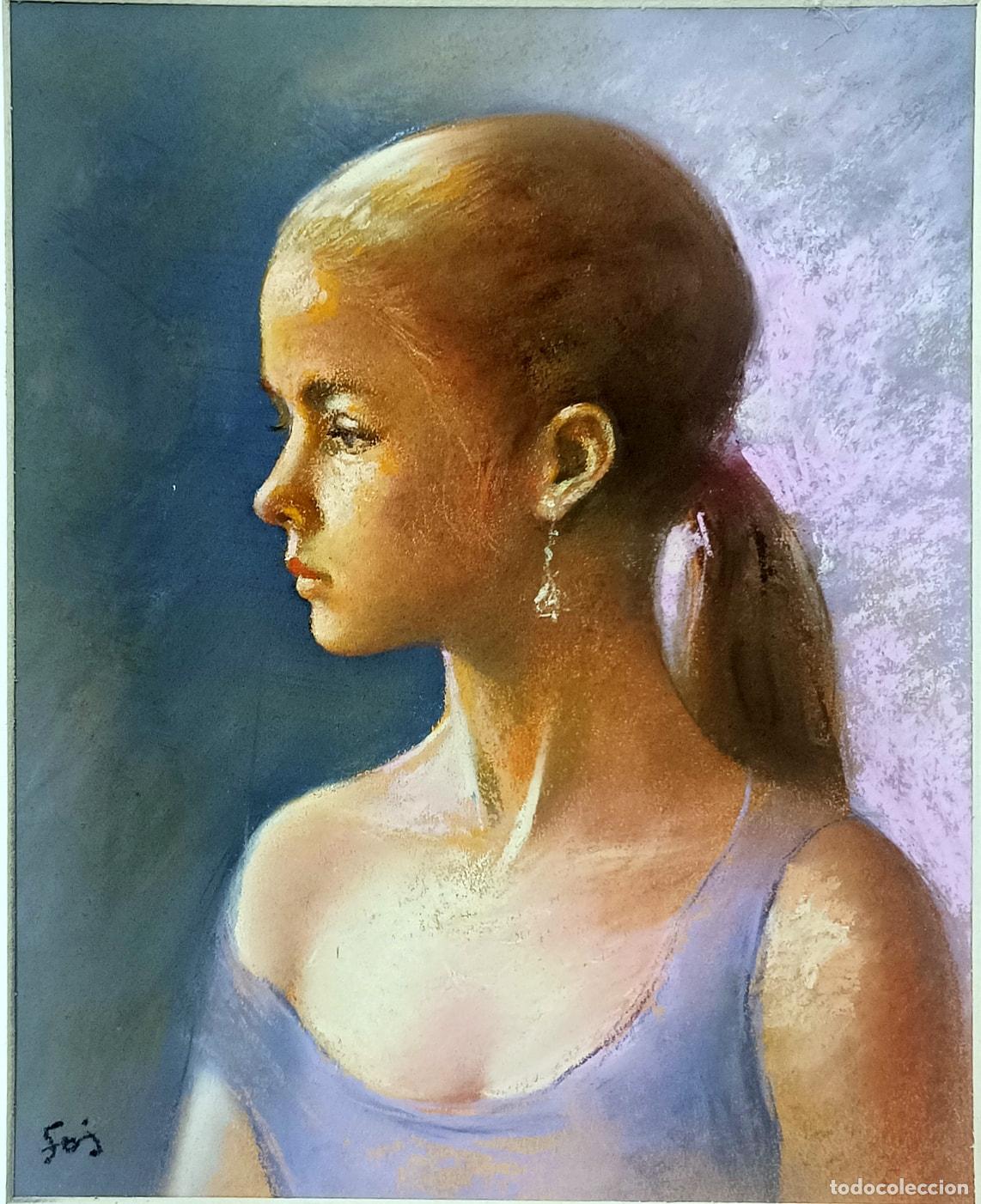 Arte: Pastel. Retrato de joven. Enric Montserrat Foj. 22x27 cm.