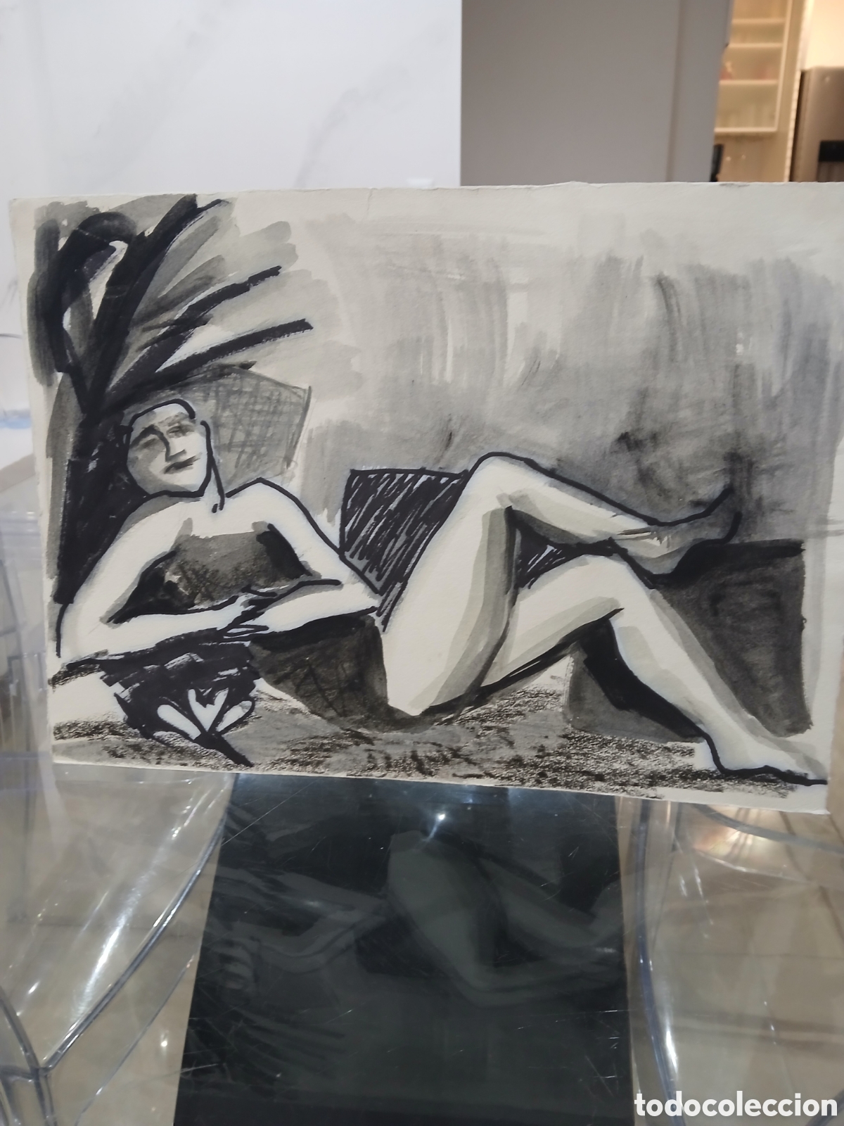 Arte: Dibujo mixto firmado por detras sin identificar