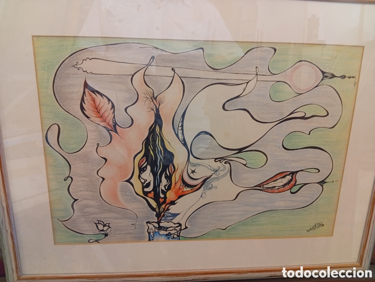 Arte: Pintura gallega t&eacute;cnica mixta firmada Mar&iacute;a Jose