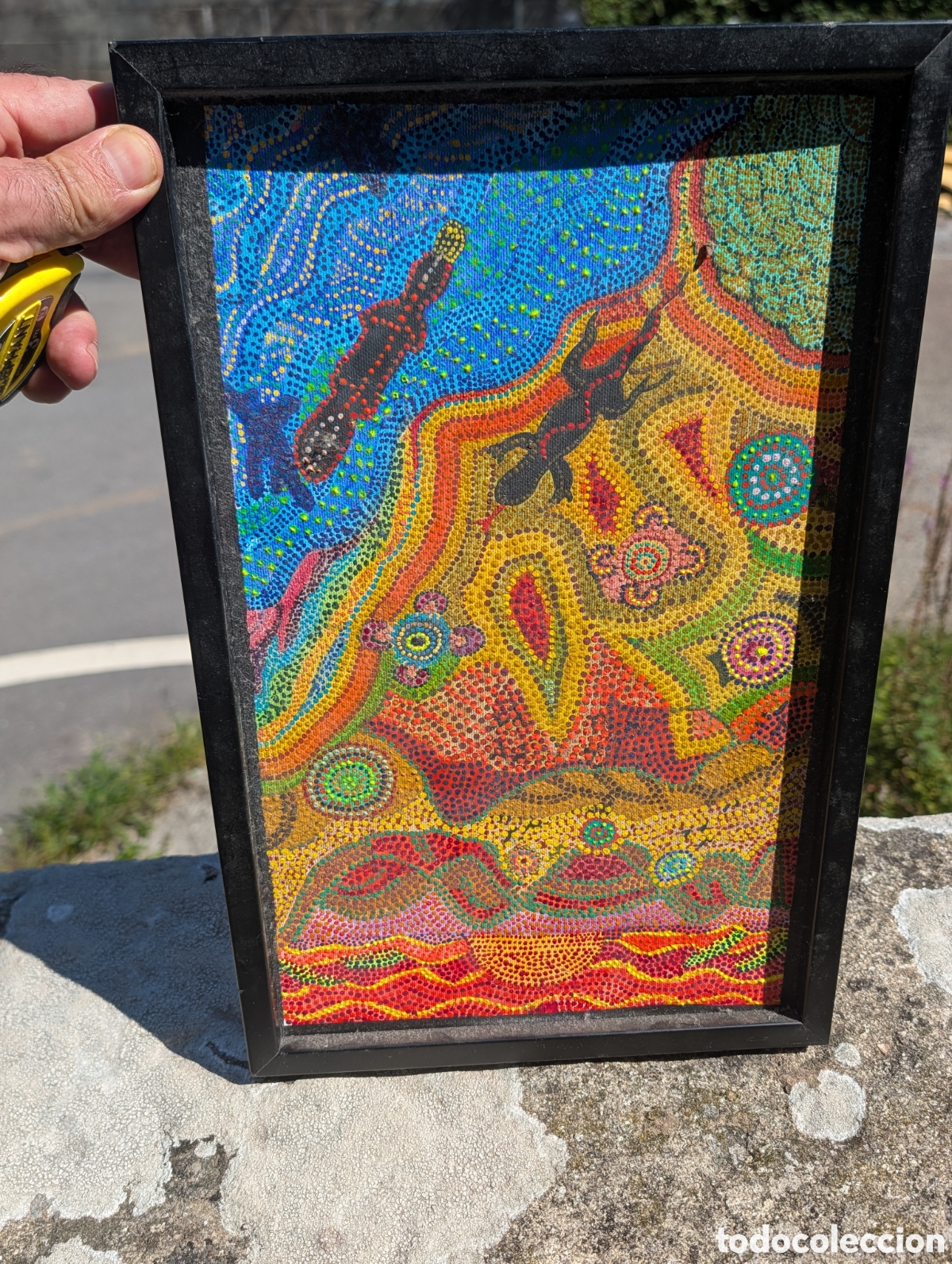 Arte: Cuadro de Estilo Aborigen Australiano - Lagartos y Serpientes en Puntillismo