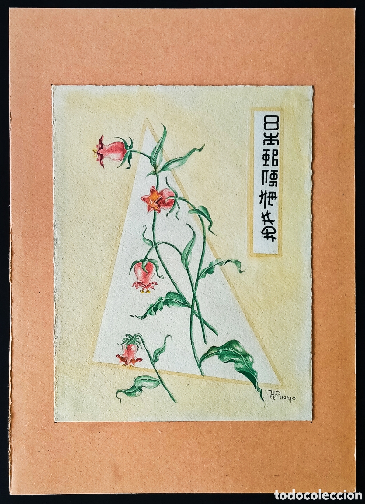 Arte: DIBUJO: TINTA, L&Aacute;PIZ y ACUARELA / (REALISMO). * CUATRO FLORES *. FDO.: H. PUEYO. A&ntilde;os 50 (S. XX)