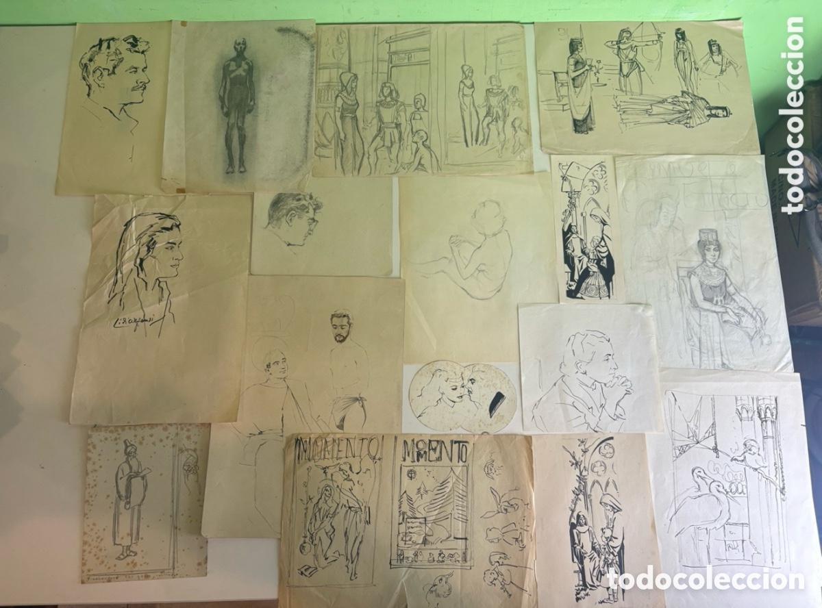 Arte: Gran lote de m&aacute;s de 50 dibujos y bocetos originales sobre papel - Archivo de Carles Prun&eacute;s