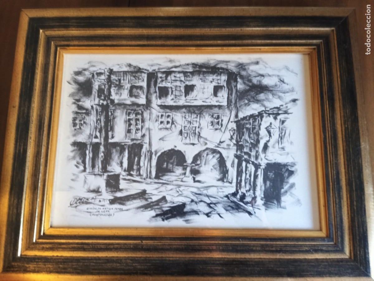 Arte: DIBUJO A TINTA.RINCON DE LA PLAZA DE LA LE&Ntilde;A EN PONTEVEDRA.-BENITO OTERO BAENA.1982.