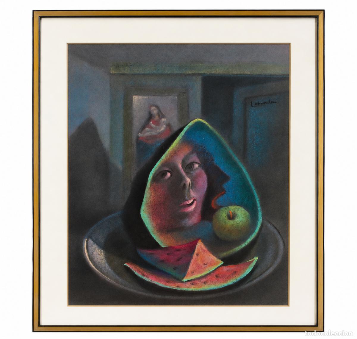 Arte: BERNARDINO LABRADA MU&Ntilde;OZ (Cali, Colombia, 1934) DIBUJO A PASTEL. MUJER CON SANDIA