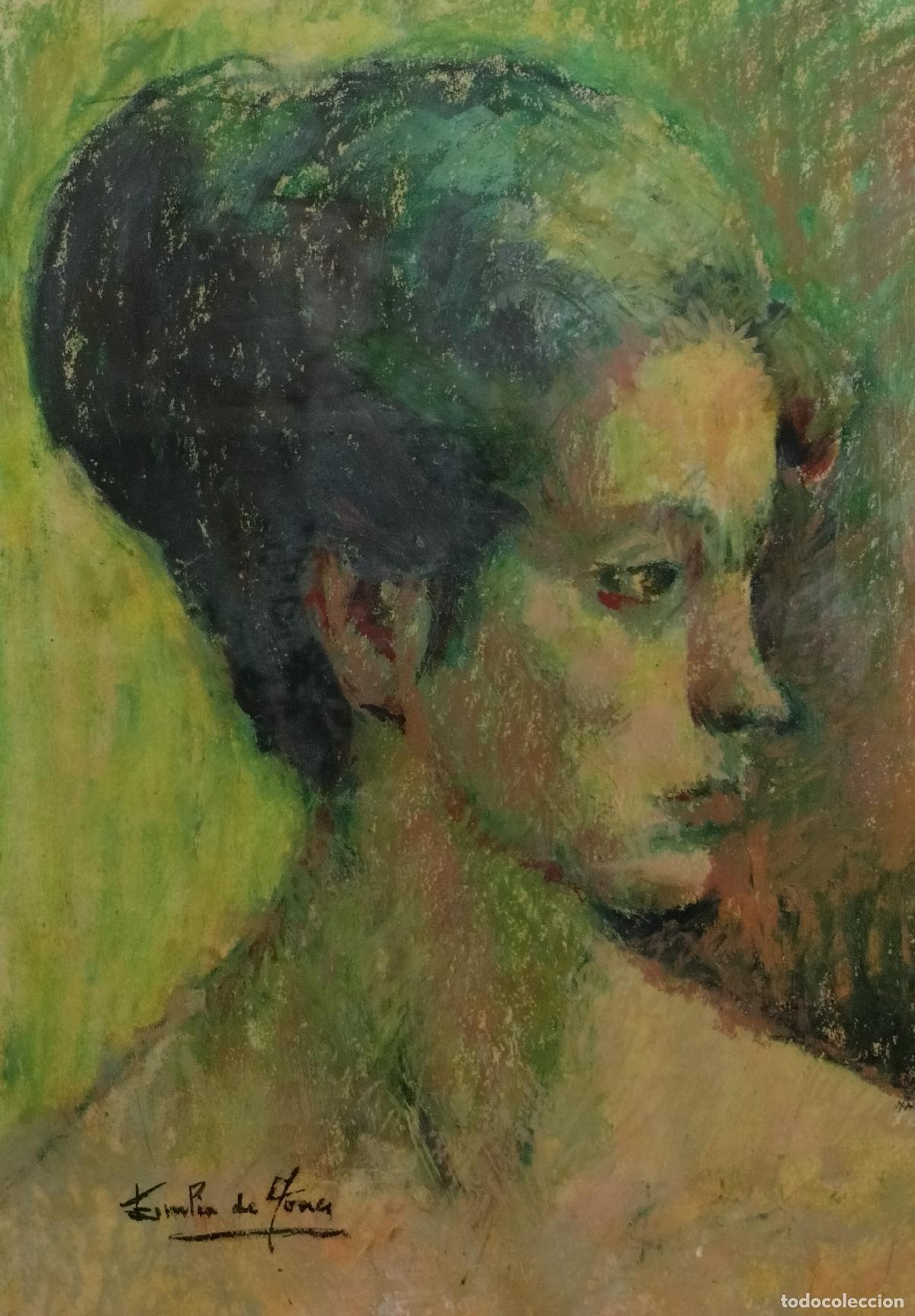 Arte: RETRATO FEMENINO DE PERFIL. EMILIA DE TORRES. DIBUJO A LA CERA SOBRE PAPEL. ESPA&Ntilde;A. SIGLO XX.
