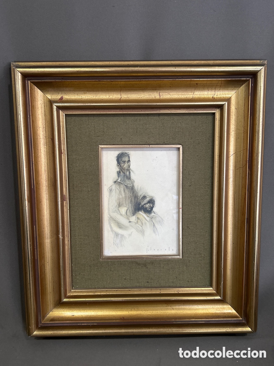 Arte: DIBUJO DON QUIJOTE Y SANCHO PANZA FIRMADO J.SEGRELLES, ENMARCADO EN MARCO PAN DE ORO *ORIGINAL*