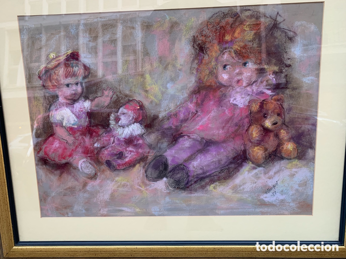 Arte: Maria Franquet Salazar 1953, mu&ntilde;ecas al pastel , 48x35 obra y 67x53,5 con marco
