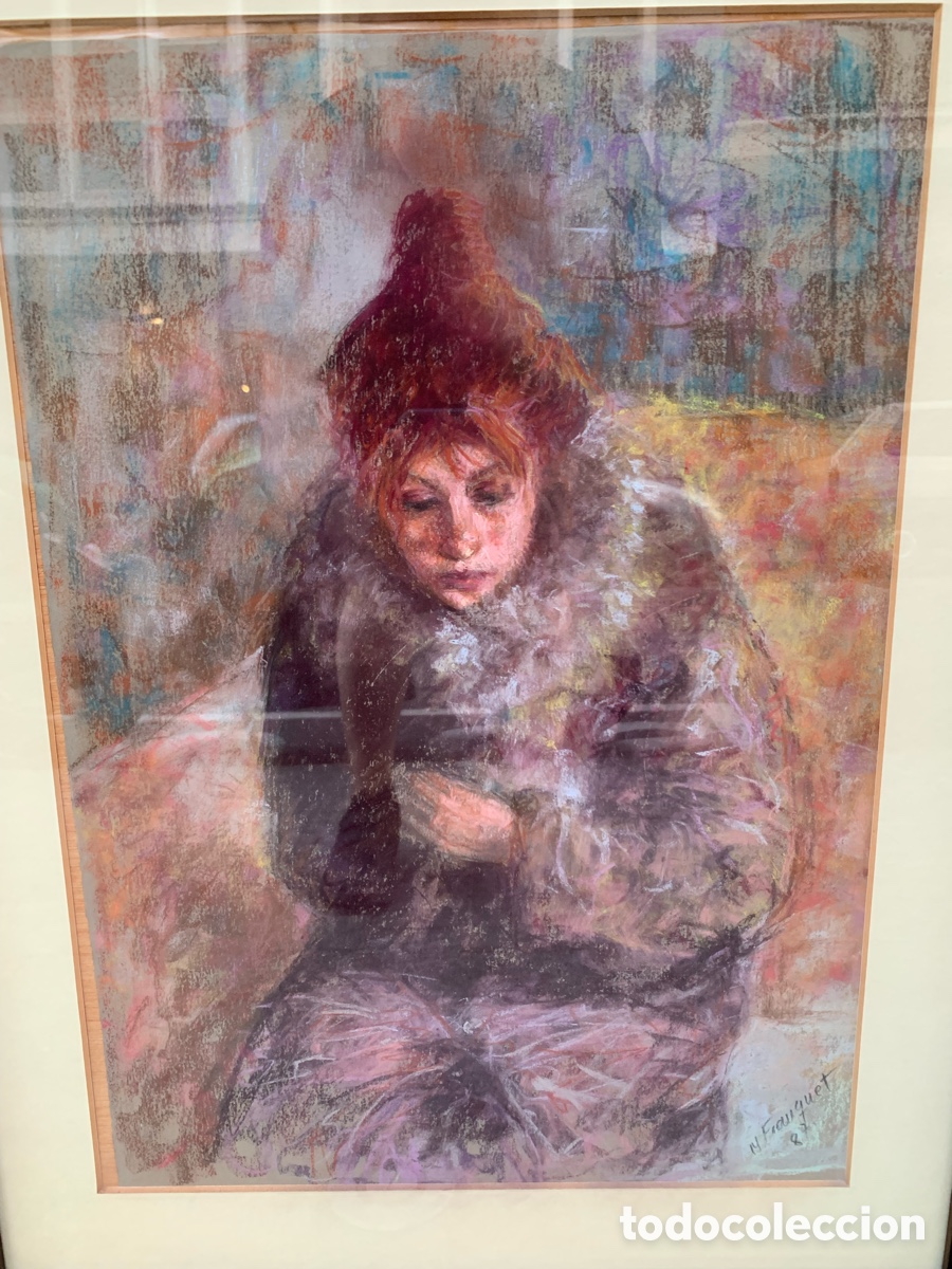 Arte: Maria Franquet Salazar 1953, pastel de se&ntilde;ora, 35x49 obra y 50x65 con marco