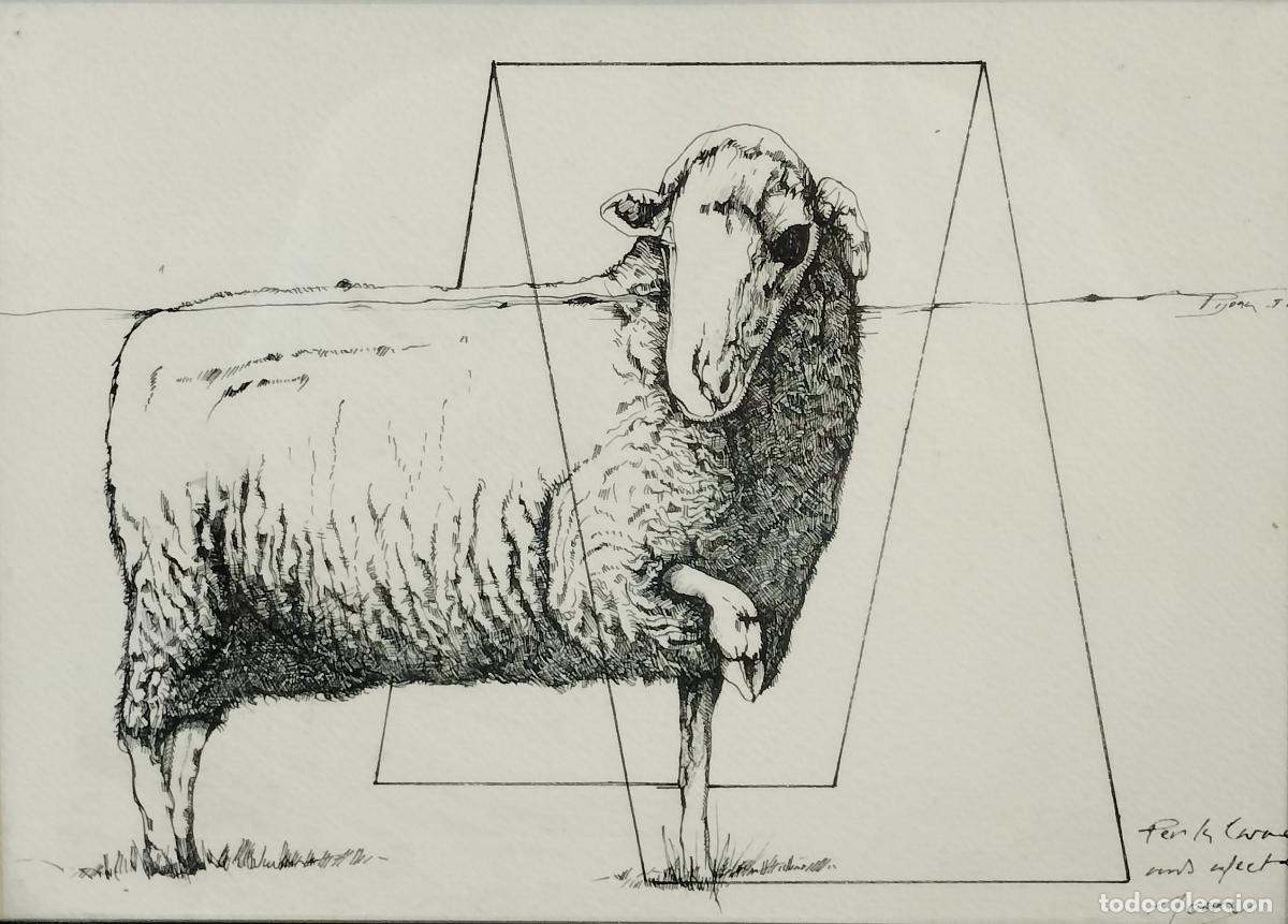 Arte: DIBUJO DE UNA OVEJA. JOAN PIJOAN. FIRMADO Y DEDICADO. PLUMILLA SOBRE PAPEL. ESPA&Ntilde;A. XX.