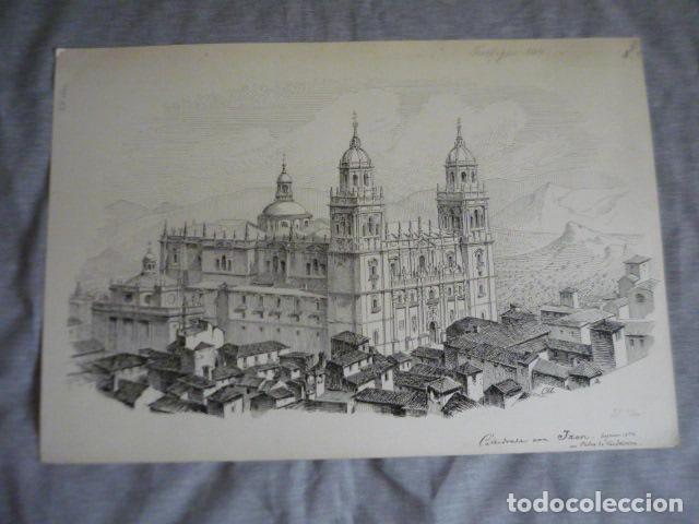 Arte: JAEN LA CATEDRAL VISTA DIBUJO A PLUMILLA ORIGINAL CONSTANTIN UHDE ARQUITECTO ALEMAN 1888 1889