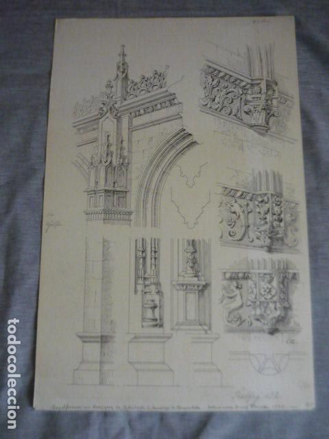 Arte: SANTIAGO DE COMPOSTELA DIBUJO A PLUMILLA ORIGINAL CONSTANTIN UHDE ARQUITECTO ALEMAN 1888 1889