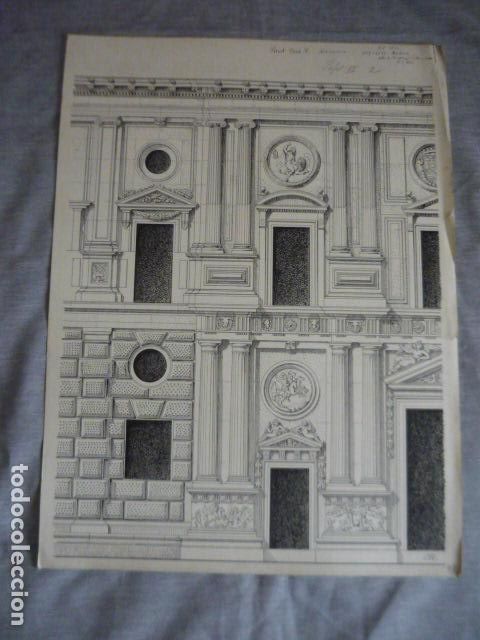 Arte: GRANADA PALACIO DE CARLOS V DIBUJO A PLUMILLA ORIGINAL CONSTANTIN UHDE ARQUITECTO ALEMAN 1888 1889