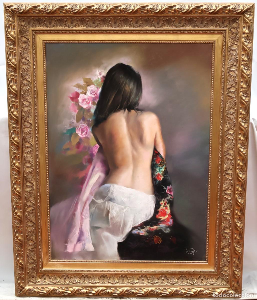 Arte: DOMINGO ALVAREZ GOMEZ (1942) DIBUJO A PASTEL. INTERIOR CON FIGURA. 100 X 72 CM.