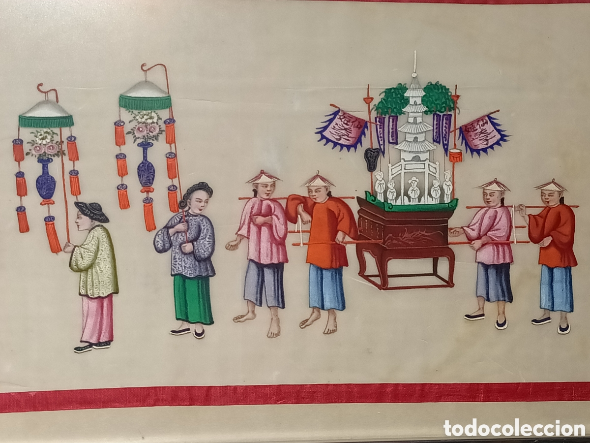 Arte: Colecci&oacute;n de 12 pinturas chinas en papel de arroz, S. XIX.