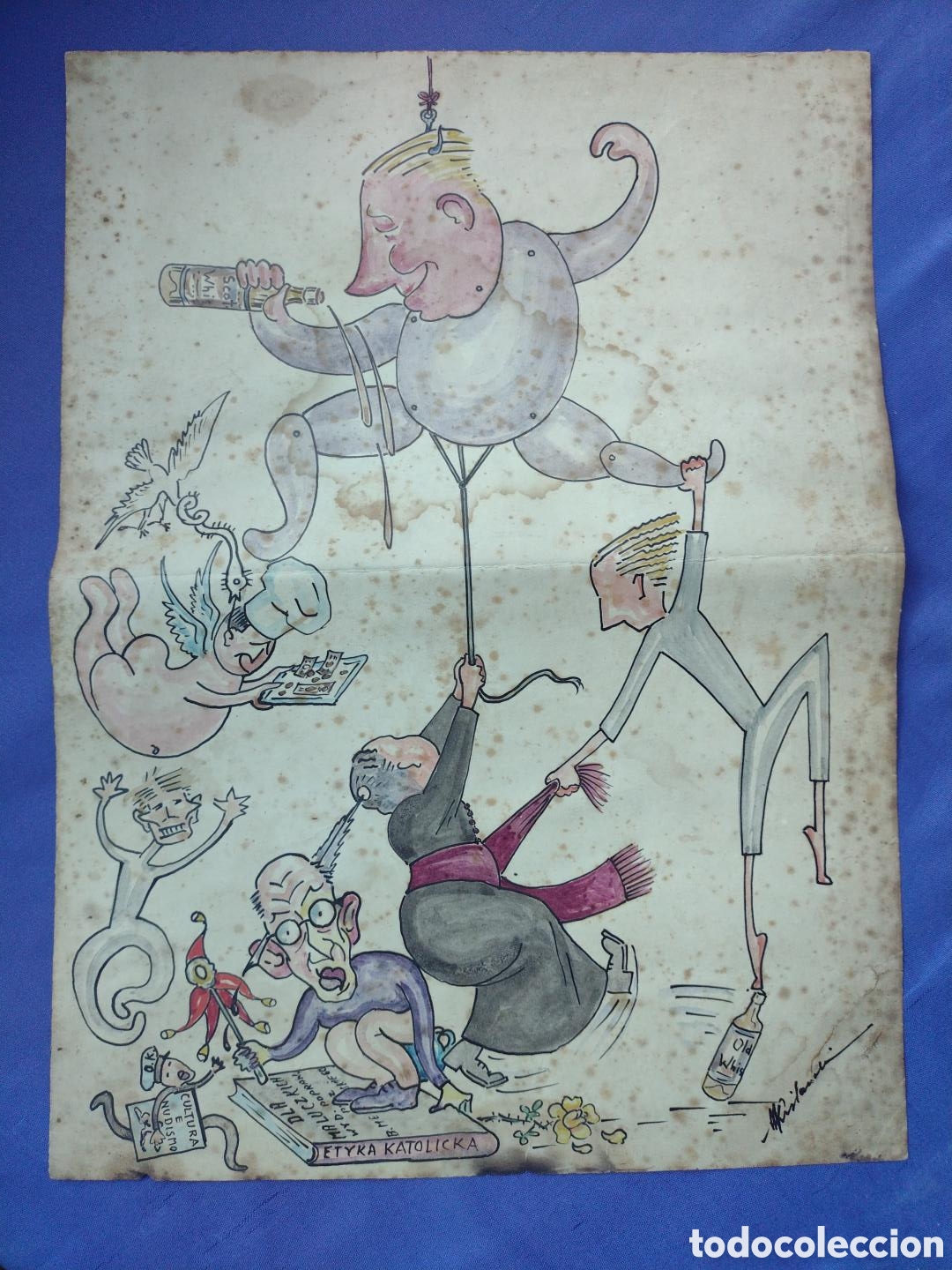 Arte: Dibujo sat&iacute;rico Etyka Katolicka - Polonia - circa 1930