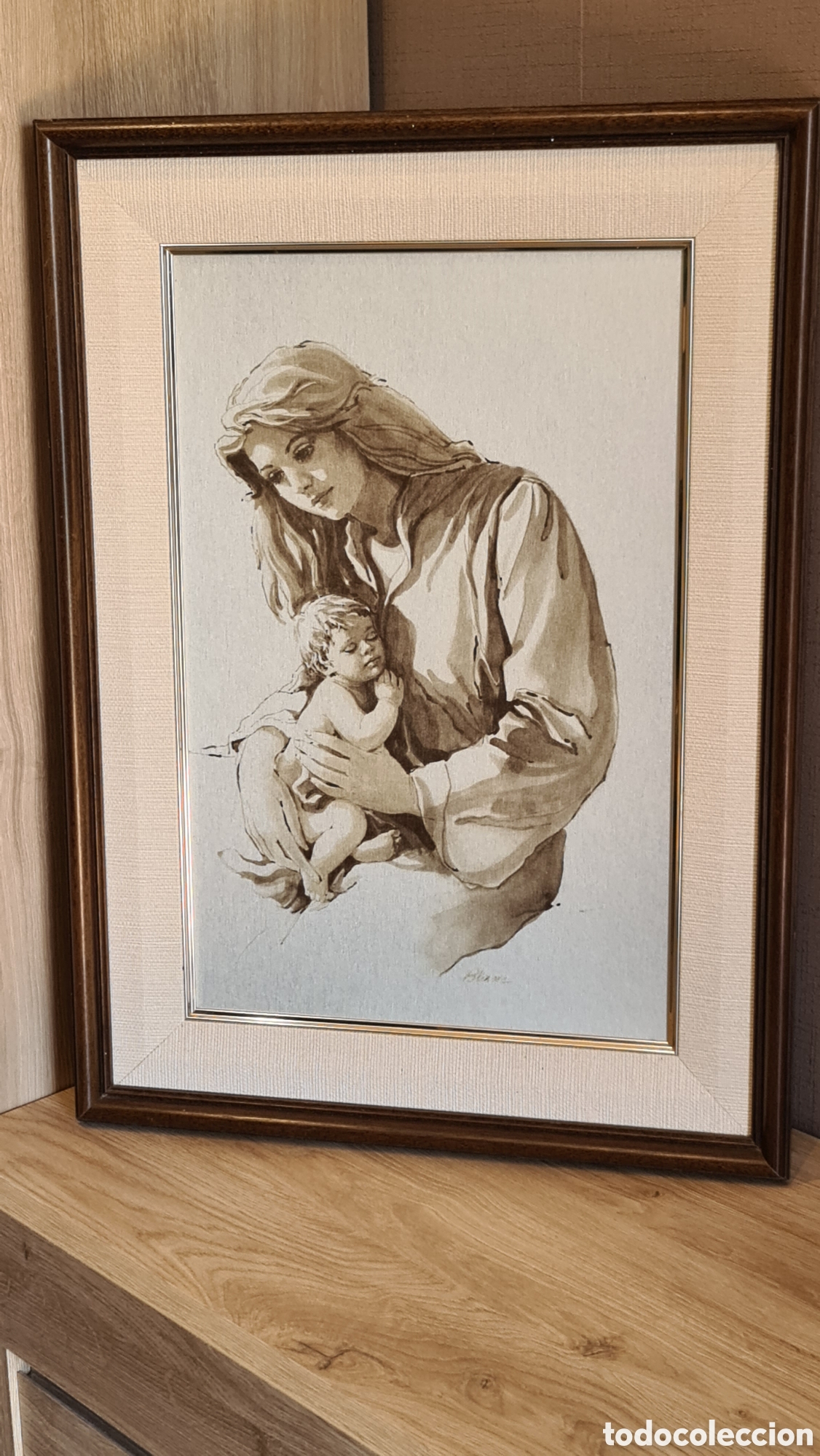 Art: Dibujo de Madre con Beb&eacute; - Marco Madera
