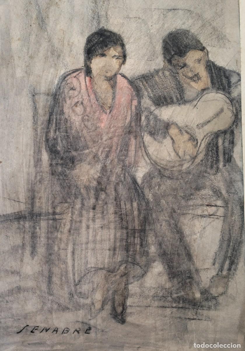 Kunst: RAM&Oacute;N JOU SENABRE. DIBUJO ORIGINAL/PAPEL. PAREJA FLAMENCO.