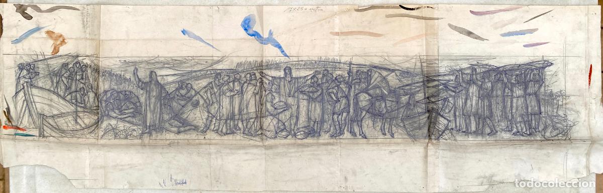 Arte: FL&Oacute;RES P&Eacute;REZ, Manuel. Estudio o boceto para un gran mural en una iglesia. Madrid [1959 c.].