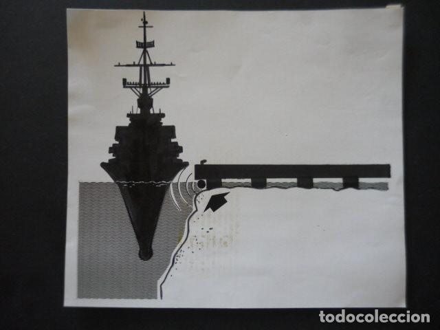 Art: SANTANDER DIBUJO COLOCACION ARTEFACTO EXPLOSIVO AL BUQUE DE GUERRA MARQUES DE LA ENSENADA 22 X 25 CM