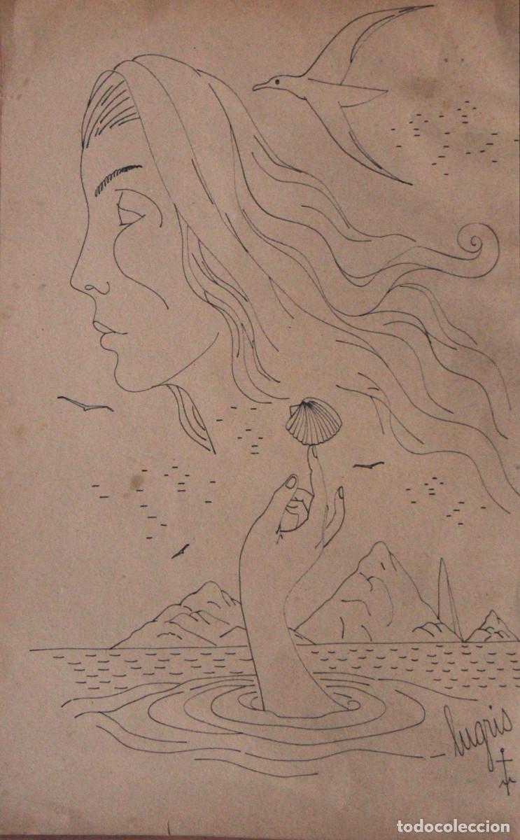 Arte: LUGRIS GONZ&Aacute;LEZ , URBANO ( PADRE ) - DIBUJO A PLUMA 39 X 25 CM - DEDICADO