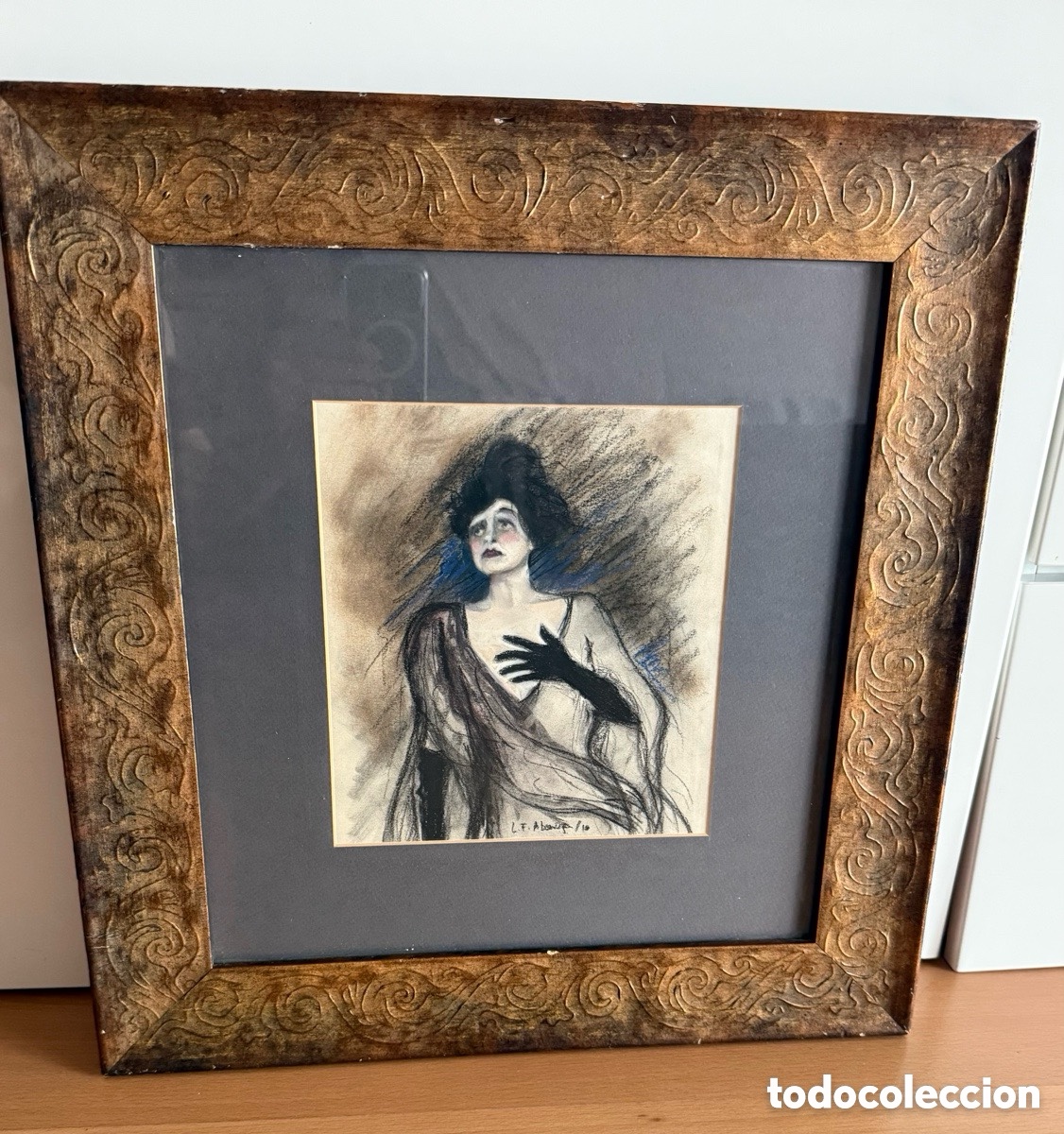 Art: Dibujo En Pastel y Carboncillo. Modernista. Firma a identificar. 1910 ?
