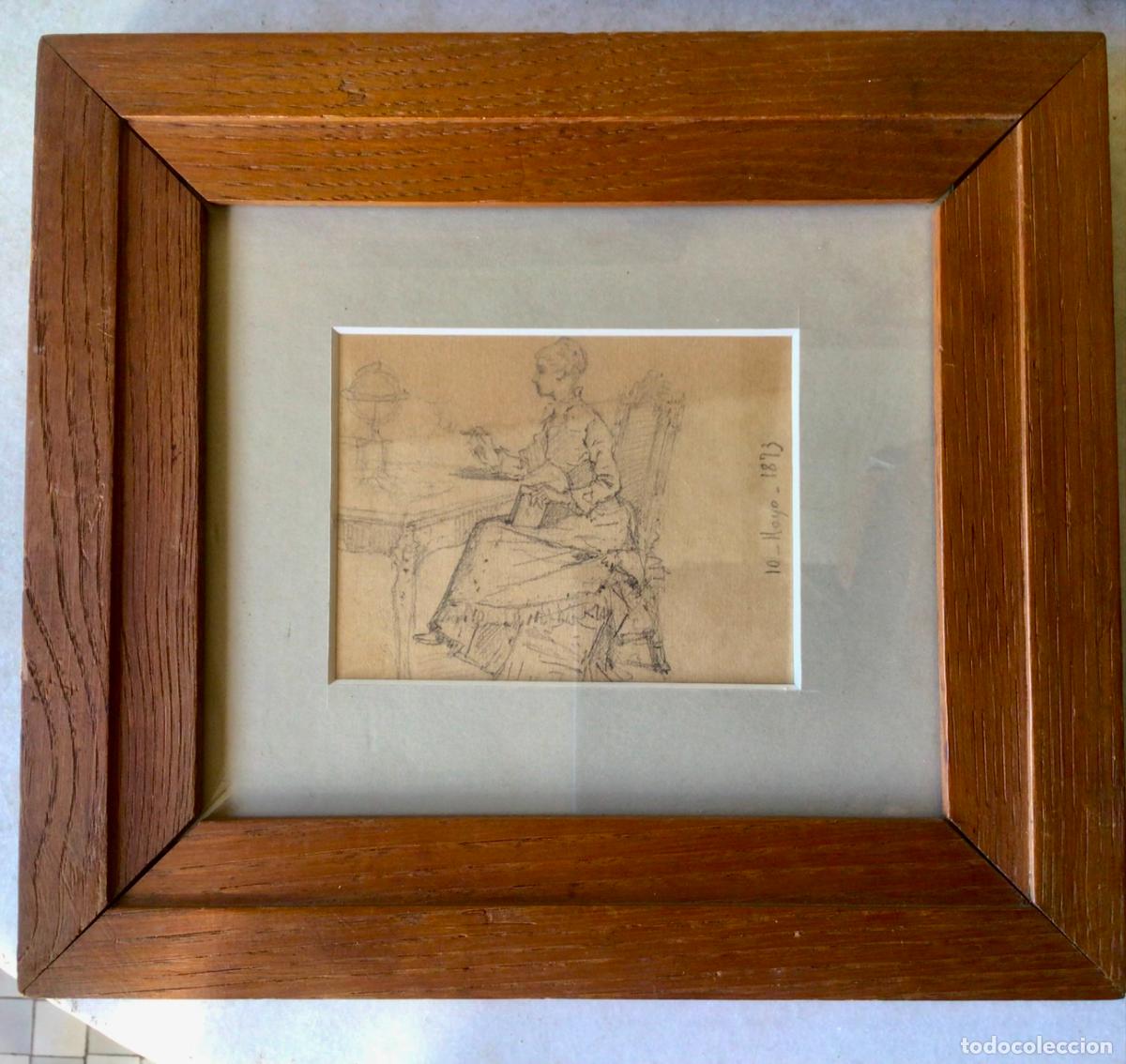 Arte: ANTIGUO DIBUJO A PLUMILLA Y LAPIZ , FIRMADO 1873 , RETRATO DE DAMA