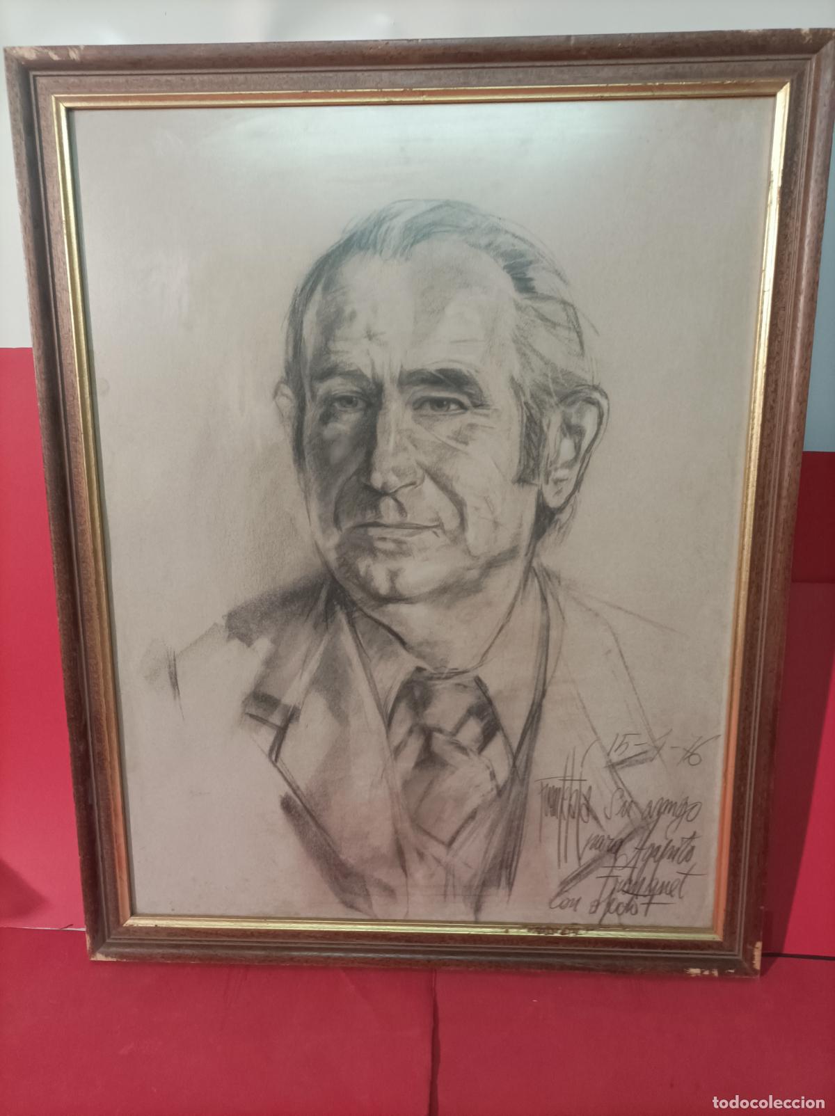 Art: DIBUJO A CARBONCILLO FIRMADO, FUENTETAJA, RETRATO CON DEDICATORIA A&Ntilde;O 1976