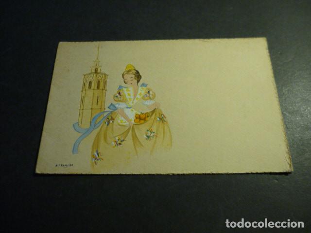 Arte: VALENCIA VALENCIANA Y EL MIGUELETE TARJETA DIPTICO PINTADA A MANO 11 X 16 CM FIRMADO MARIA P. ROMERO