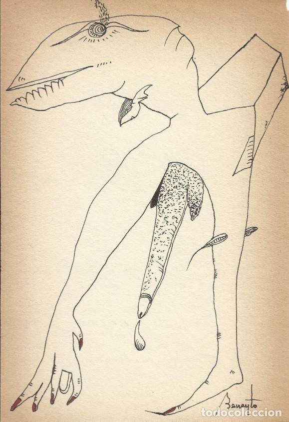 Arte: Antonio Beneyto. Dibujo a tinta sobre papel. Surrealismo. Firmado a mano. 20x13,5 cm.