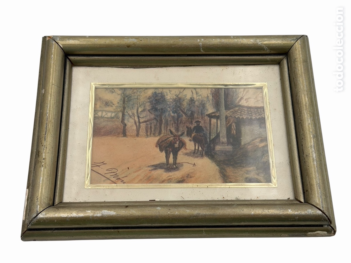 Arte: Antiguo Dibujo Firmado y enmarcado