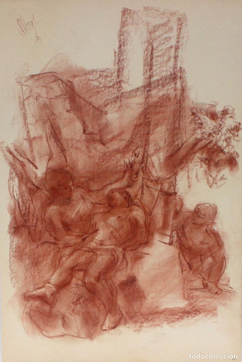 Arte: PEDRO MOZOS MART&Iacute;NEZ (1915 - 1983) DIBUJO A SANGUINA FIRMADO Y FECHADO
