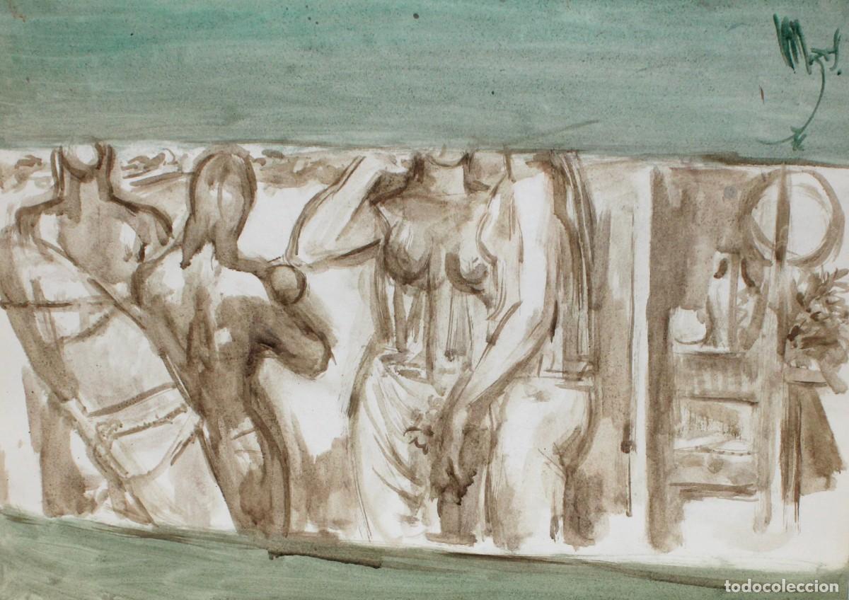 Arte: PEDRO MOZOS MART&Iacute;NEZ (1915 - 1983) TECNICA MIXTA. ENCUENTRO COTIDIANO